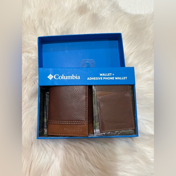Columbia Other - Columbia Brown Leather Wallet and Adhesive Phone wallet Set